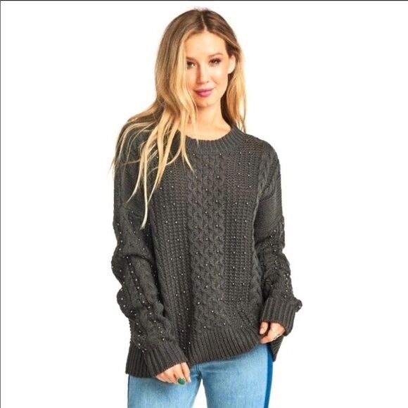 Show Me Your Mumu Ada Cable Knit Studded Sweater S NWT